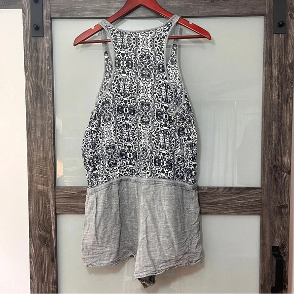 Ann Taylor LOFT Blue & Gray Floral Nautical 100% Cotton Romper Women’s L - Picture 10 of 11